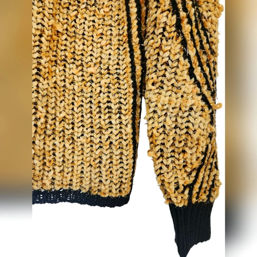 FREE THE ROSES Unique black & yellow chunky knit sweater, size M, Y2K vintage - Picture 4 of 6